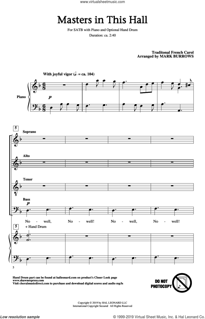 Masters In This Hall (arr. Mark Burrows) sheet music for choir (SATB: soprano, alto, tenor, bass)  and Mark Burrows, intermediate skill level
