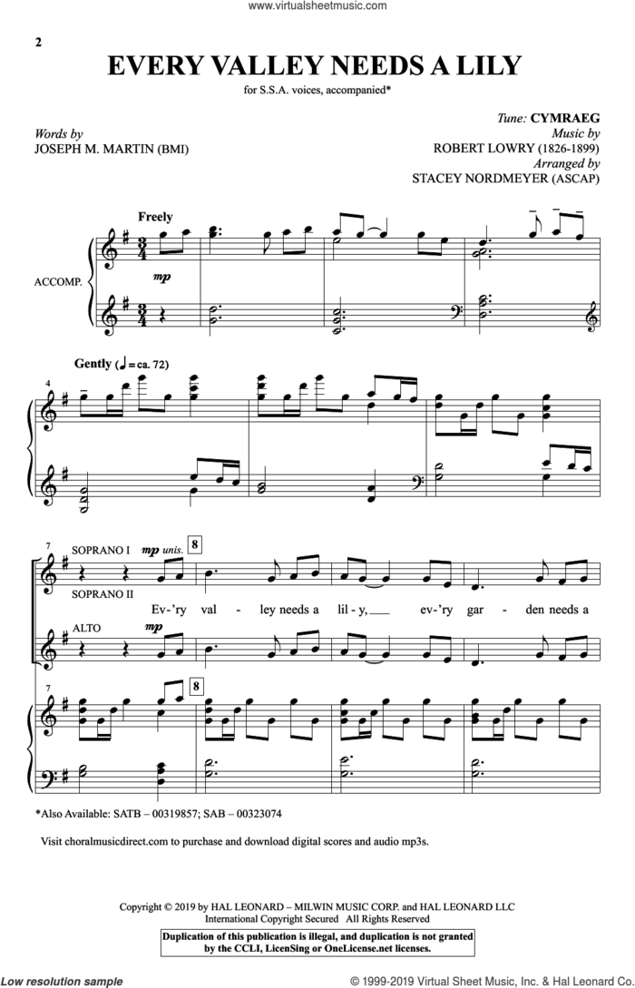 Every Valley Needs A Lily (arr. Stacey Nordmeyer) sheet music for choir (SSA: soprano, alto) by Robert Lowry, Stacey Nordmeyer, Joseph M. Martin and Joseph M. Martin and Robert Lowry, intermediate skill level