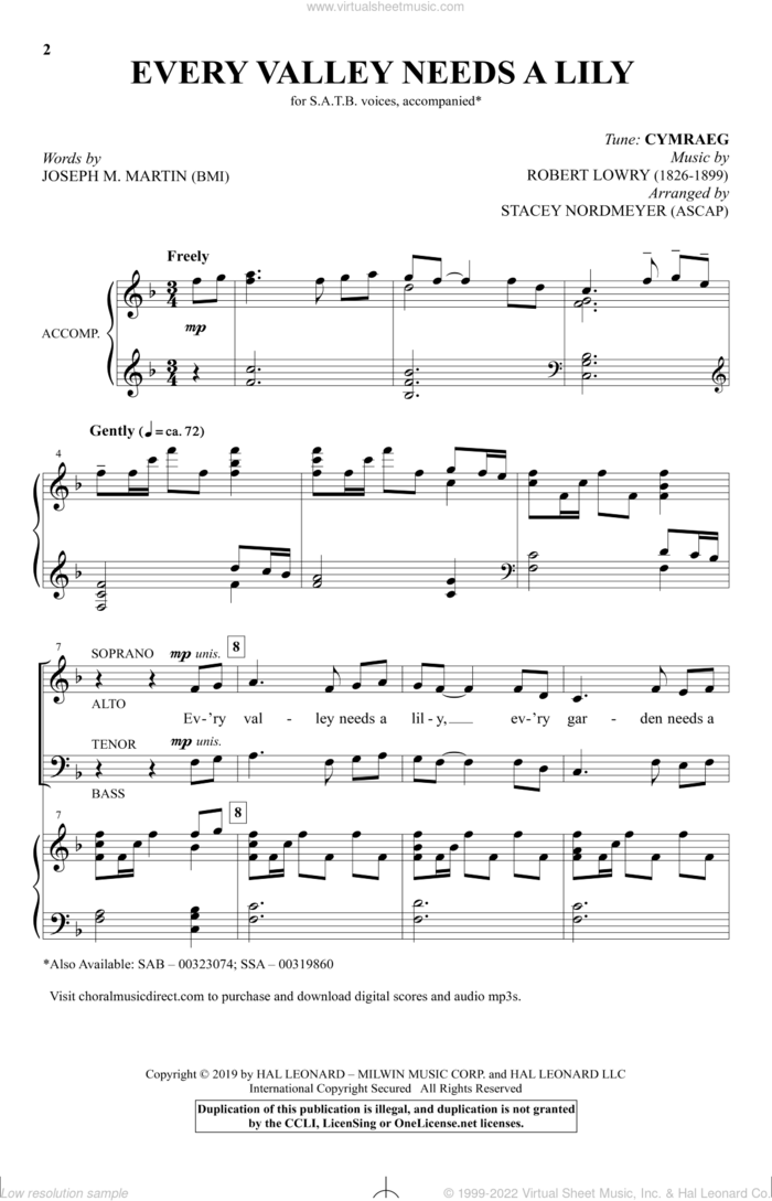 Every Valley Needs A Lily (arr. Stacey Nordmeyer) sheet music for choir (SATB: soprano, alto, tenor, bass) by Robert Lowry, Stacey Nordmeyer, Joseph M. Martin and Joseph M. Martin and Robert Lowry, intermediate skill level