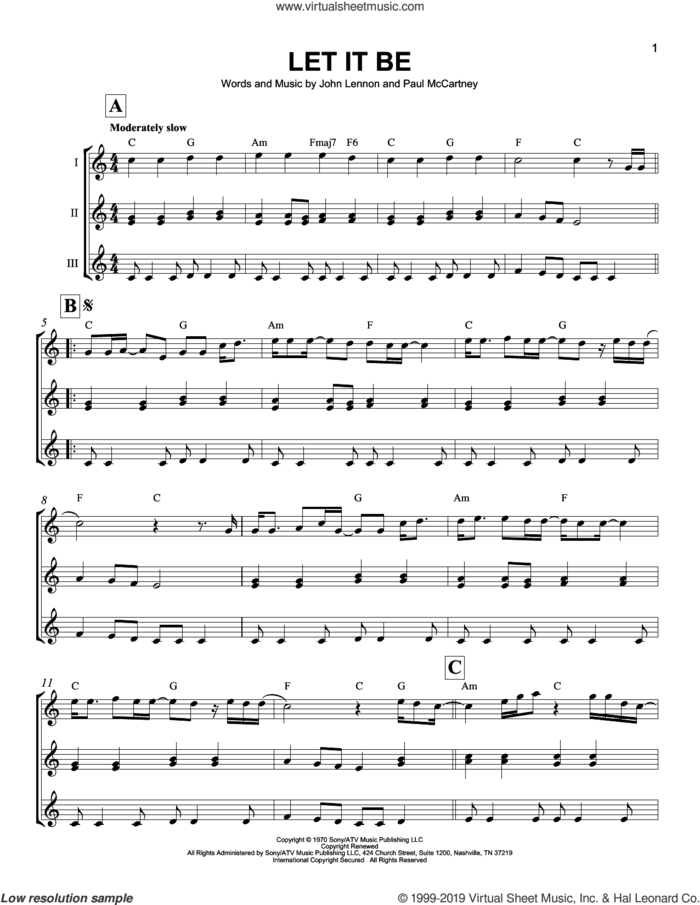 Let It Be sheet music for ukulele ensemble by The Beatles, John Lennon and Paul McCartney, intermediate skill level