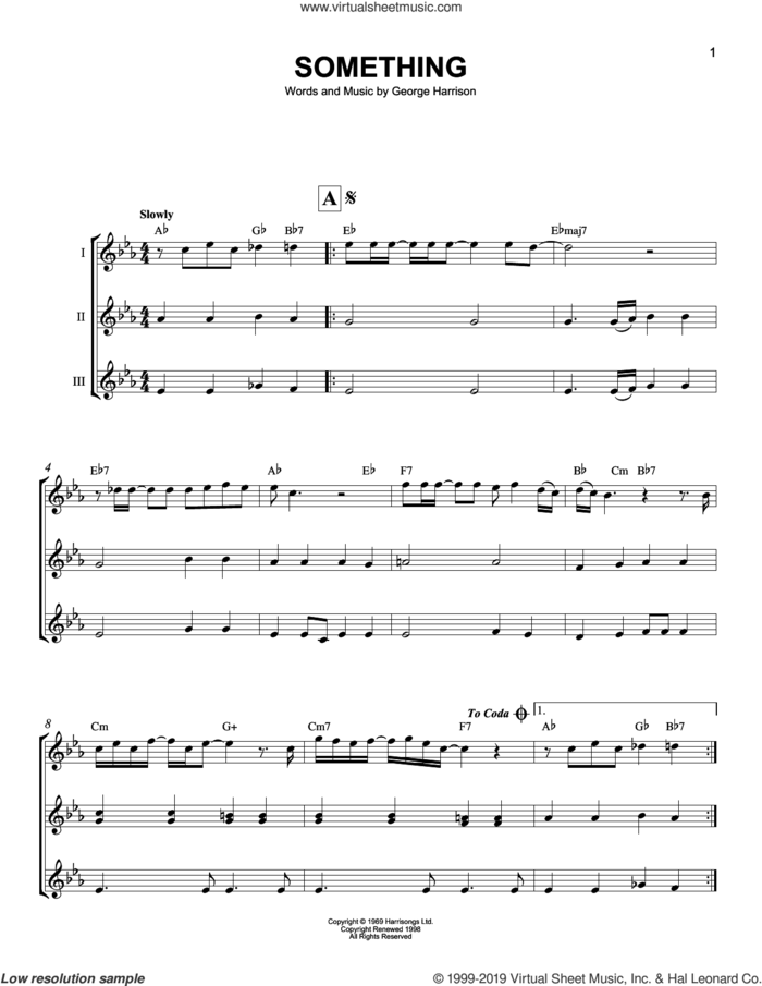 Something sheet music for ukulele ensemble by The Beatles and George Harrison, intermediate skill level