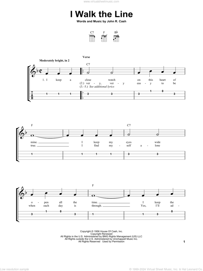 I Walk The Line sheet music for ukulele (easy tablature) (ukulele easy tab) by Johnny Cash, intermediate skill level