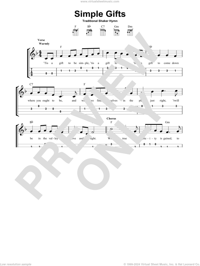 Simple Gifts sheet music for ukulele (easy tablature) (ukulele easy tab), intermediate skill level