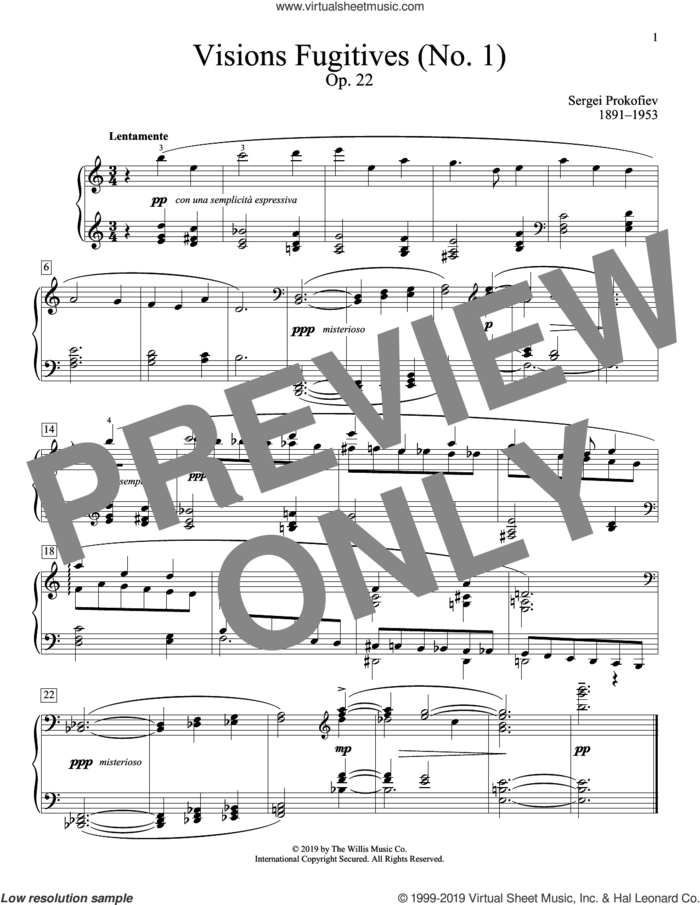 Visions Fugitives, Opus 22, No. 1 sheet music for piano solo (elementary) by Sergei Prokofiev and Alexandre Dossin (ed.), classical score, beginner piano (elementary)