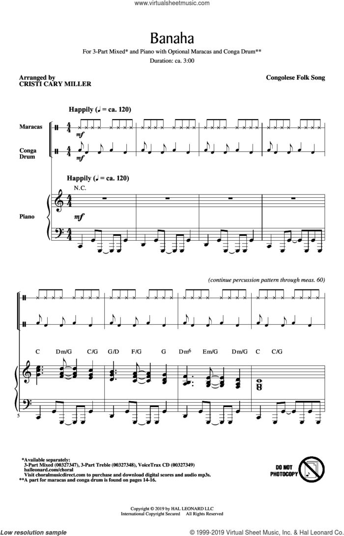 Banaha (arr. Cristi Cary Miller) sheet music for choir (3-Part Mixed) by Congolese Folk Song and Cristi Cary Miller, intermediate skill level