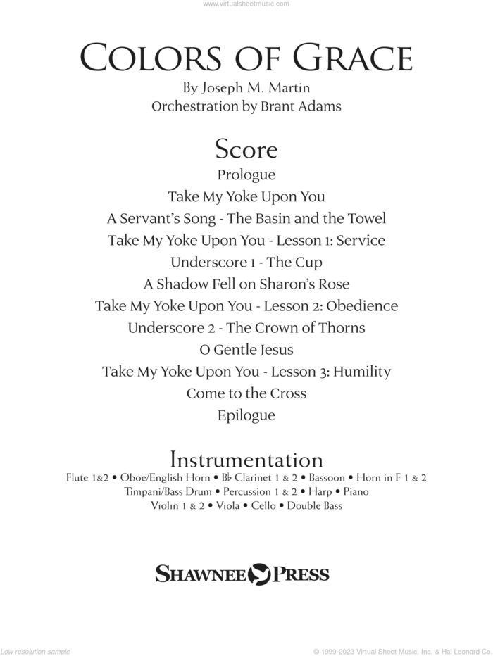 Colors of Grace, lessons for lent (new edition) (orchestra accompaniment) sheet music for orchestra/band (full score) by Joseph M. Martin, Douglas Nolan and J. Paul Williams, intermediate skill level