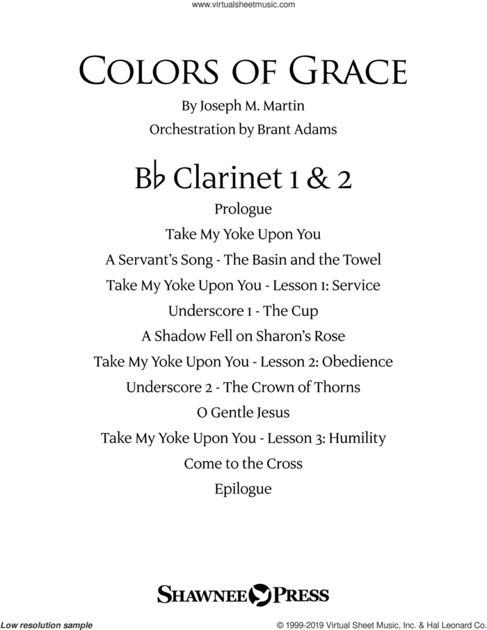 Colors of Grace, lessons for lent (new edition) (orchestra accompaniment) sheet music for orchestra/band (Bb clarinet 1 and 2) by Joseph M. Martin, Douglas Nolan and J. Paul Williams, intermediate skill level