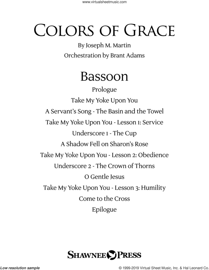 Colors of Grace, lessons for lent (new edition) (orchestra accompaniment) sheet music for orchestra/band (bassoon) by Joseph M. Martin, Douglas Nolan and J. Paul Williams, intermediate skill level