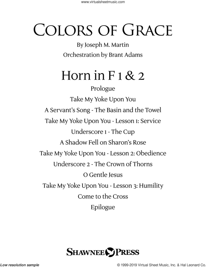 Colors of Grace, lessons for lent (new edition) (orchestra accompaniment) sheet music for orchestra/band (f horn 1 and 2) by Joseph M. Martin, Douglas Nolan and J. Paul Williams, intermediate skill level