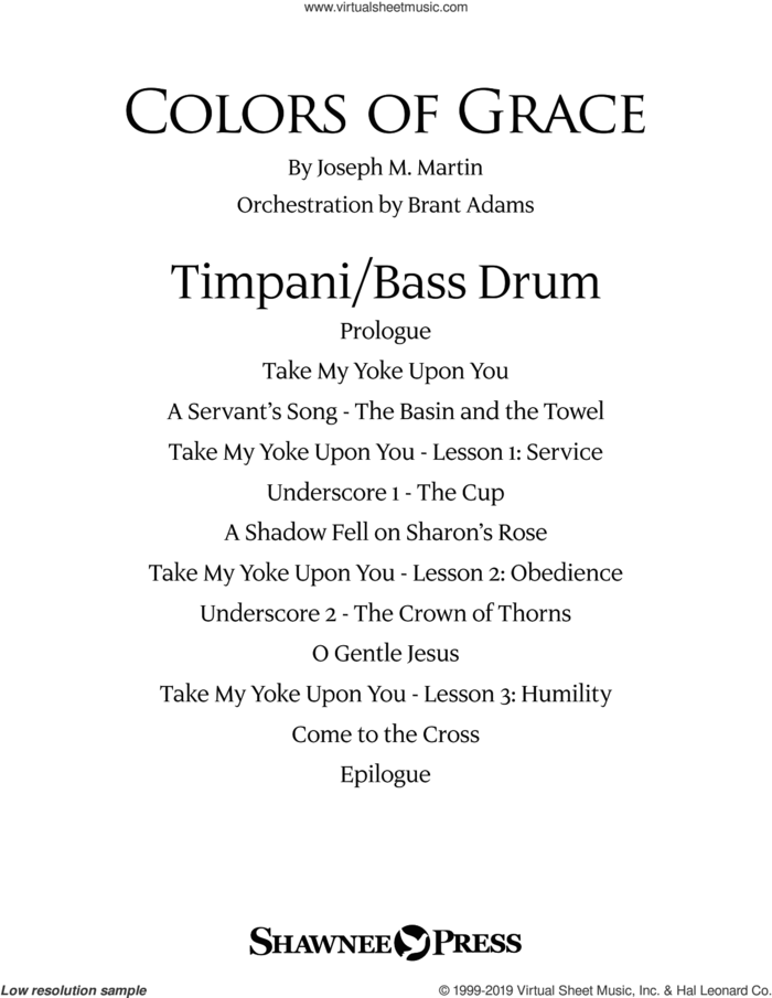 Colors of Grace, lessons for lent (new edition) (orchestra accompaniment) sheet music for orchestra/band (timpani) by Joseph M. Martin, Douglas Nolan and J. Paul Williams, intermediate skill level
