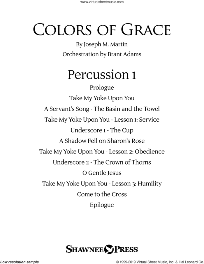 Colors of Grace, lessons for lent (new edition) (orchestra accompaniment) sheet music for orchestra/band (percussion 1) by Joseph M. Martin, Douglas Nolan and J. Paul Williams, intermediate skill level