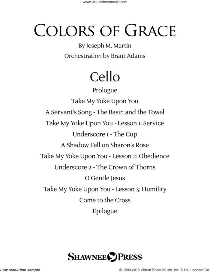 Colors of Grace, lessons for lent (new edition) (orchestra accompaniment) sheet music for orchestra/band (cello) by Joseph M. Martin, Douglas Nolan and J. Paul Williams, intermediate skill level
