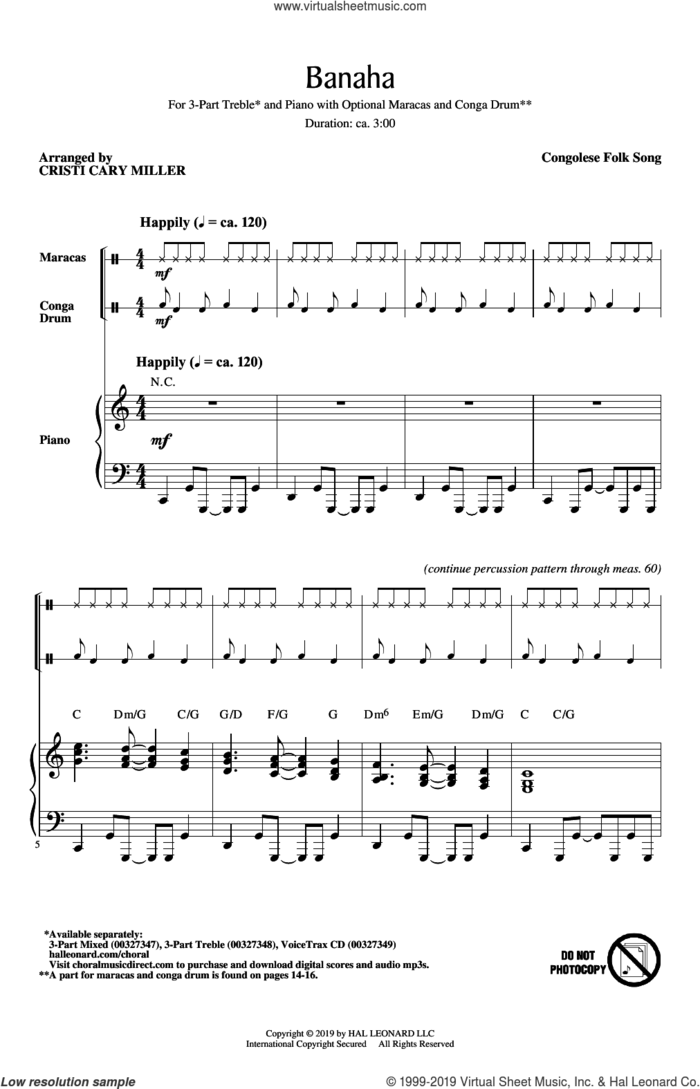 Banaha (arr. Cristi Cary Miller) sheet music for choir (3-Part Treble) by Congolese Folk Song and Cristi Cary Miller, intermediate skill level
