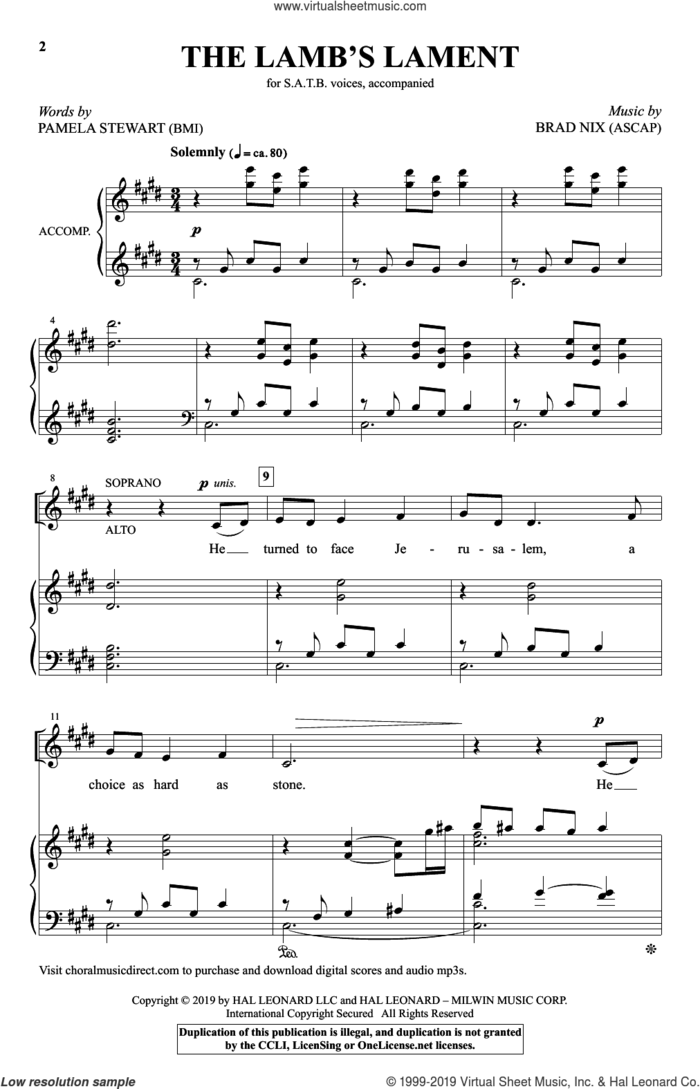 The Lamb's Lament sheet music for choir (SATB: soprano, alto, tenor, bass) by Brad Nix, Pamela Stewart and Pamela Stewart and Brad Nix, intermediate skill level
