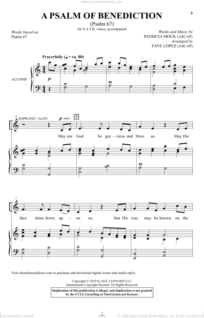 A Psalm Of Benediction (Psalm 67) (arr. Faye Lopez) sheet music for choir (SATB: soprano, alto, tenor, bass) by Patricia Mock and Faye Lopez, intermediate skill level