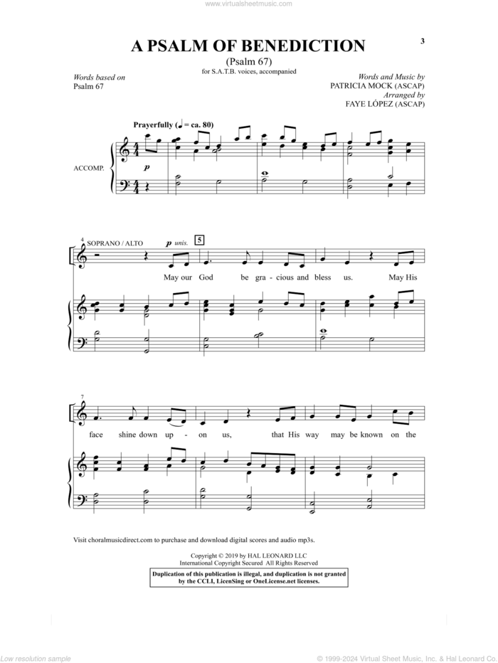 A Psalm Of Benediction (Psalm 67) (arr. Faye Lopez) sheet music for choir (SATB: soprano, alto, tenor, bass) by Patricia Mock and Faye Lopez, intermediate skill level