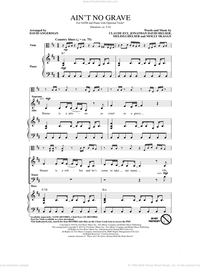 Ain't No Grave (arr. David Angerman) sheet music for choir (SATB: soprano, alto, tenor, bass) by Bethel Worship, David Angerman, Claude Ely, David Helser, Jonathan Helser, Melissa Helser and Molly Skaggs, intermediate skill level