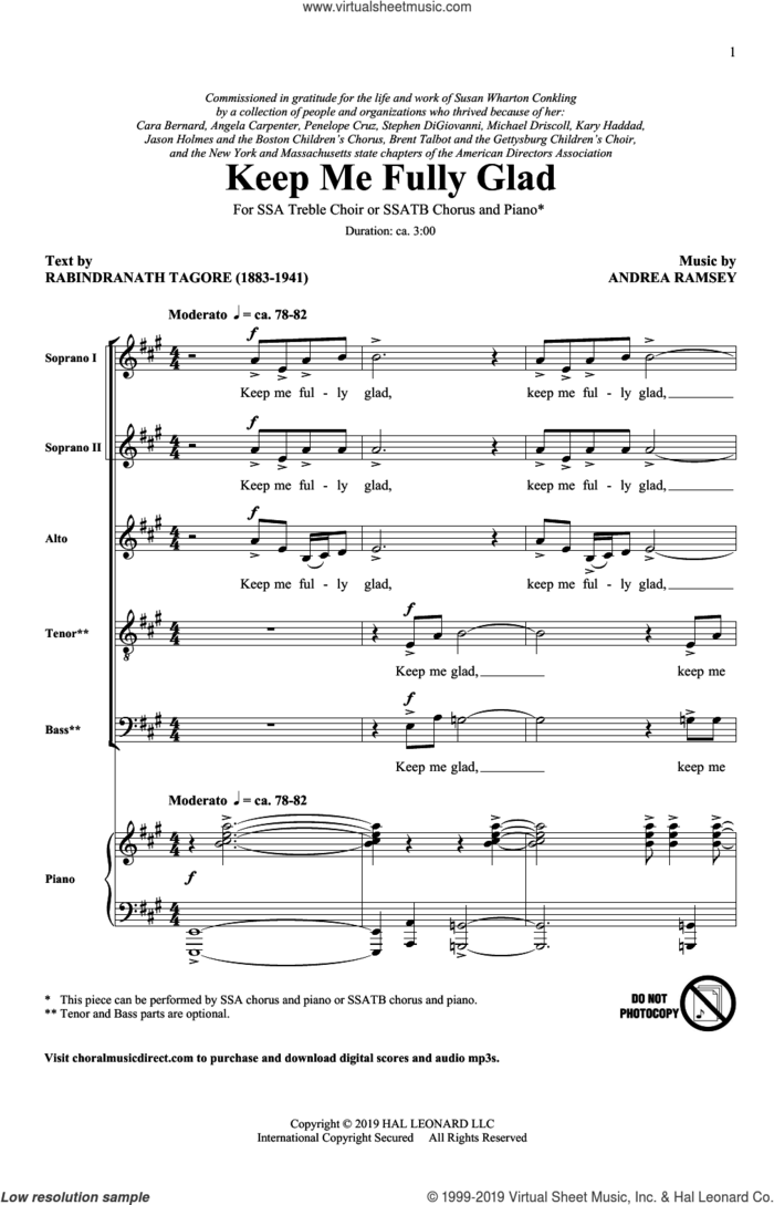 Keep Me Fully Glad sheet music for choir by Andrea Ramsey and Rabindranath Tagore, intermediate skill level