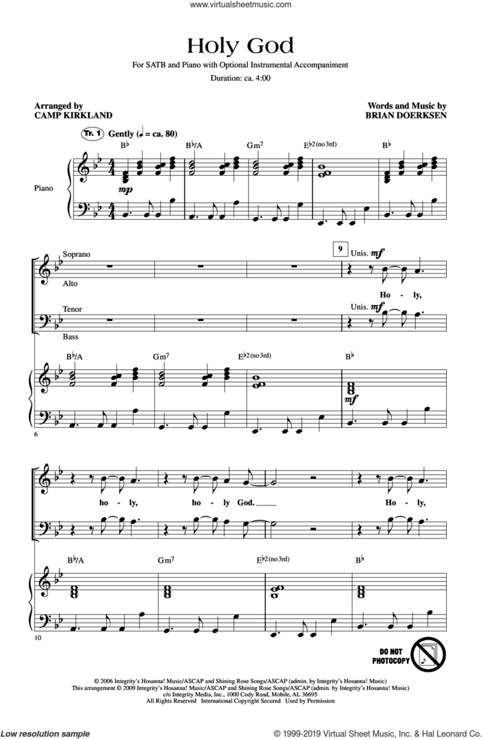 Holy God (arr. Camp Kirkland) sheet music for choir (SATB: soprano, alto, tenor, bass) by Brian Doerksen and Camp Kirkland, intermediate skill level