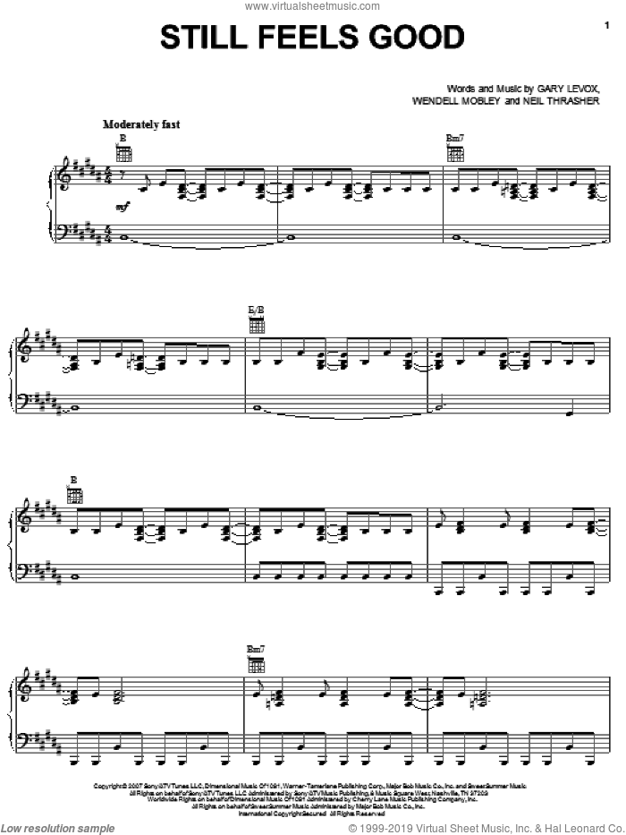 Still Feels Good sheet music for voice, piano or guitar by Rascal Flatts, Gary Levox, Neil Thrasher and Wendell Mobley, intermediate skill level