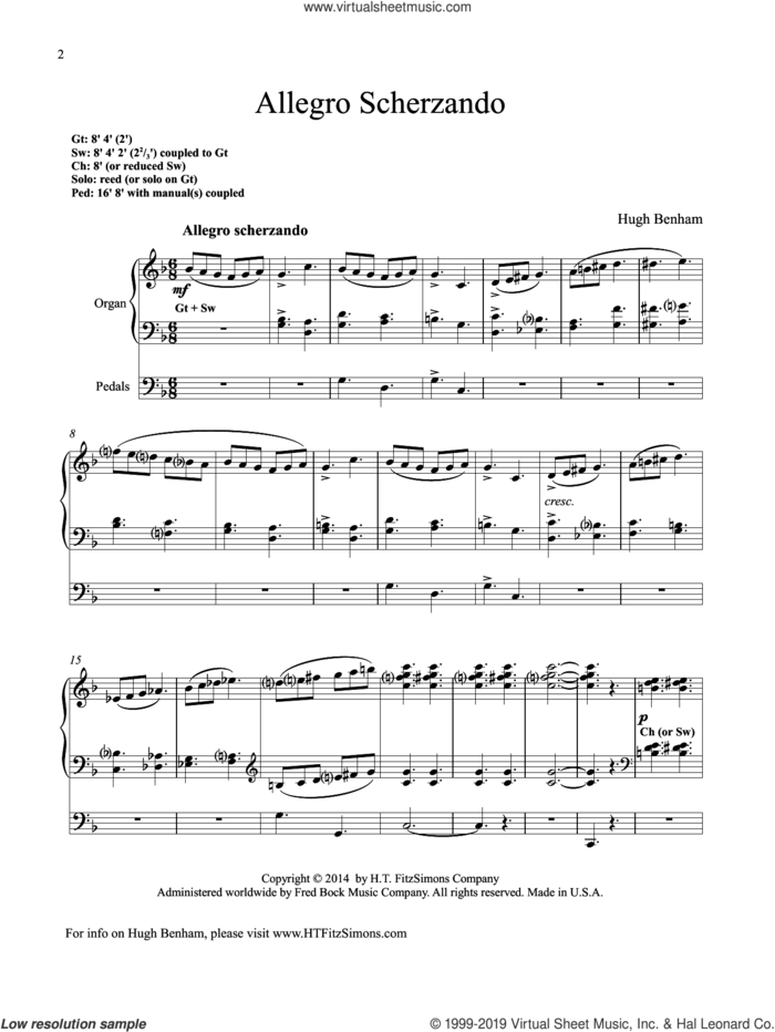 Allegro Scherzando sheet music for organ by Hugh Benham, classical score, intermediate skill level