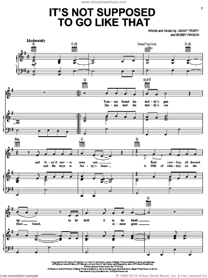 It's Not Supposed To Go Like That sheet music for voice, piano or guitar by Rascal Flatts, Bobby Pinson and Jimmy Yeary, intermediate skill level