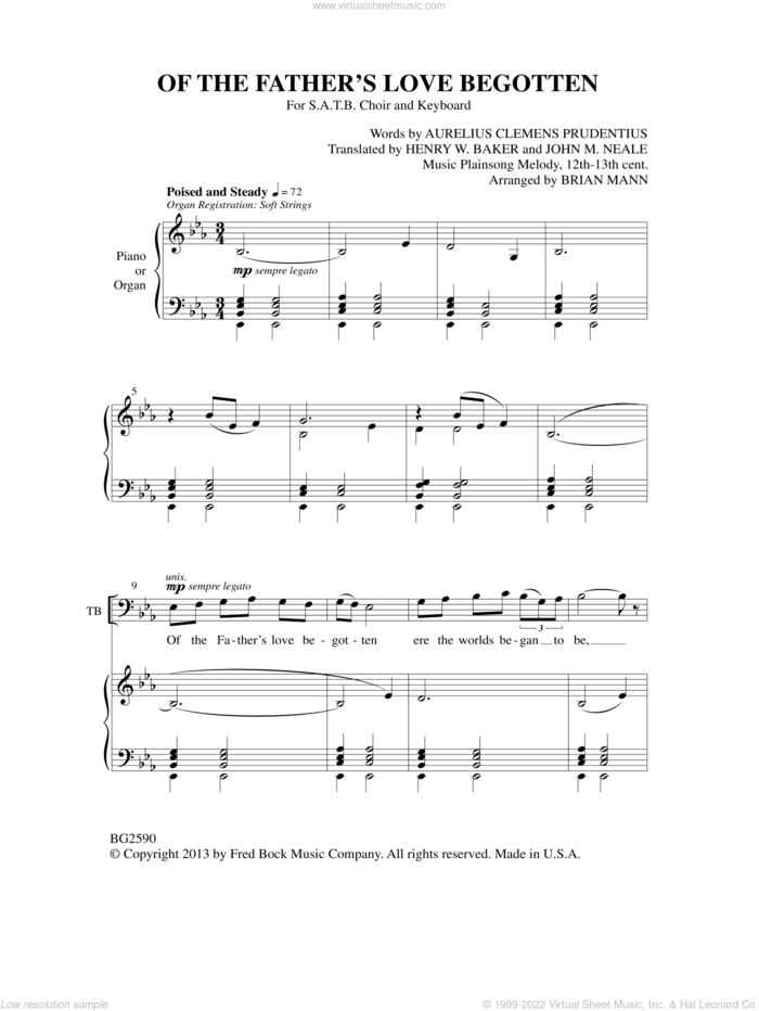 Of The Father's Love Begotten sheet music for choir (SATB: soprano, alto, tenor, bass) by Brian Mann, intermediate skill level