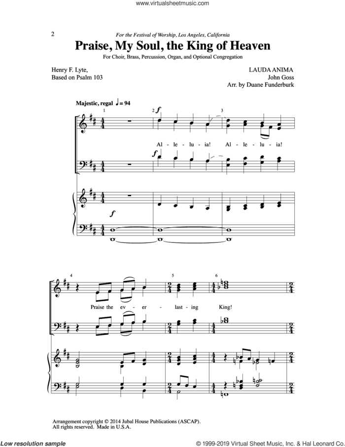 Praise, My Soul, The King Of Heaven (arr. Duane Funderburk) sheet music for choir (SATB: soprano, alto, tenor, bass) by John Goss and Henry Lyte, intermediate skill level