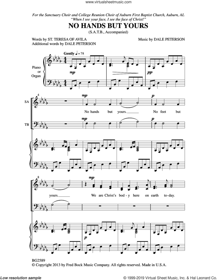 No Hands But Yours sheet music for choir (SATB: soprano, alto, tenor, bass) by Dale Peterson, intermediate skill level