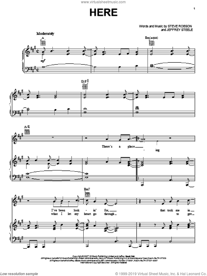 Here sheet music for voice, piano or guitar by Rascal Flatts, Jeffrey Steele and Steve Robson, intermediate skill level