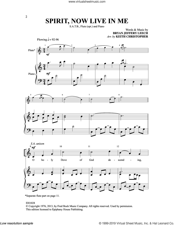 Spirit, Now Live In Me (arr. Keith Christopher) sheet music for choir (SATB: soprano, alto, tenor, bass) by Bryan Jeffrey Leech and Keith Christopher, intermediate skill level