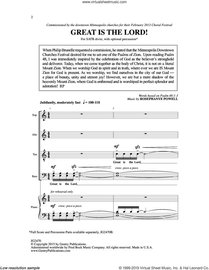 Great Is The Lord sheet music for choir (SATB: soprano, alto, tenor, bass) by Rosephanye Powell, intermediate skill level