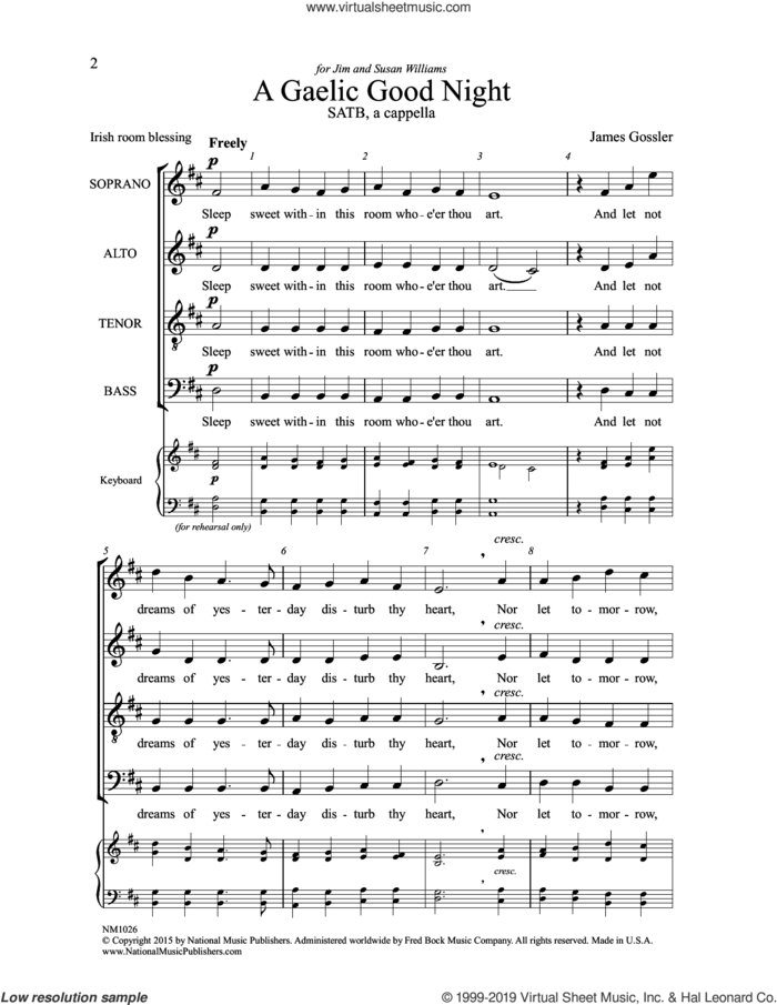 A Gaelic Good Night sheet music for choir (SATB: soprano, alto, tenor, bass) by James Gossler, intermediate skill level