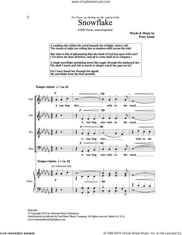 Snowflake sheet music for choir (SATB: soprano, alto, tenor, bass) by Peter Assad, intermediate skill level