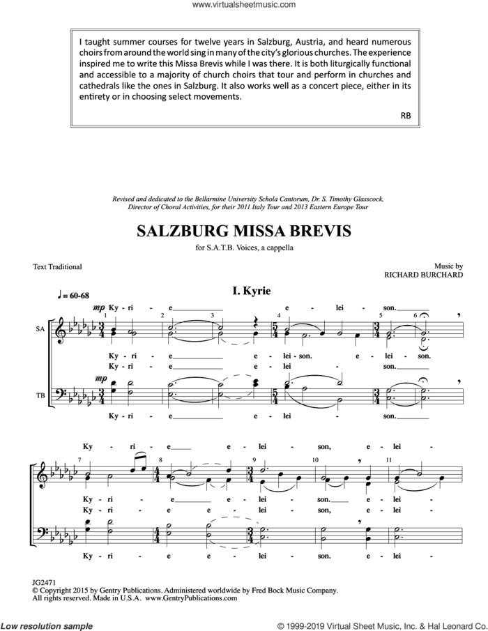 Salzburg Missa Brevis sheet music for choir (SATB: soprano, alto, tenor, bass) by Richard Burchard, intermediate skill level
