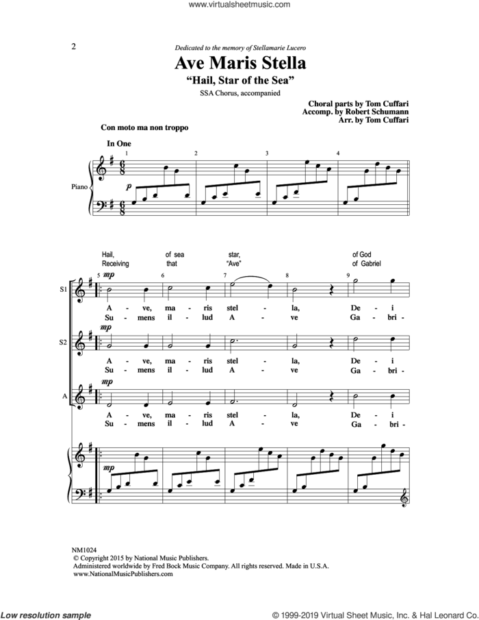 Ave Maris Stella sheet music for choir (SSA: soprano, alto) by Tom Cuffari, intermediate skill level