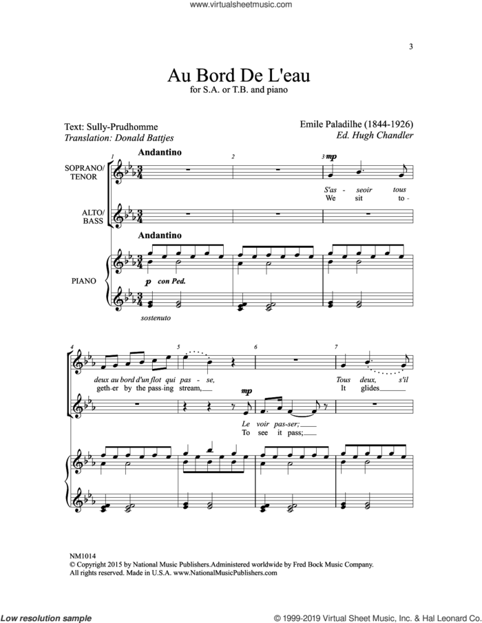Au Bord De L'eau (ed. Hugh Chandler) sheet music for choir (2-Part) by Emile Paladilhe and Hugh Chandler, intermediate duet