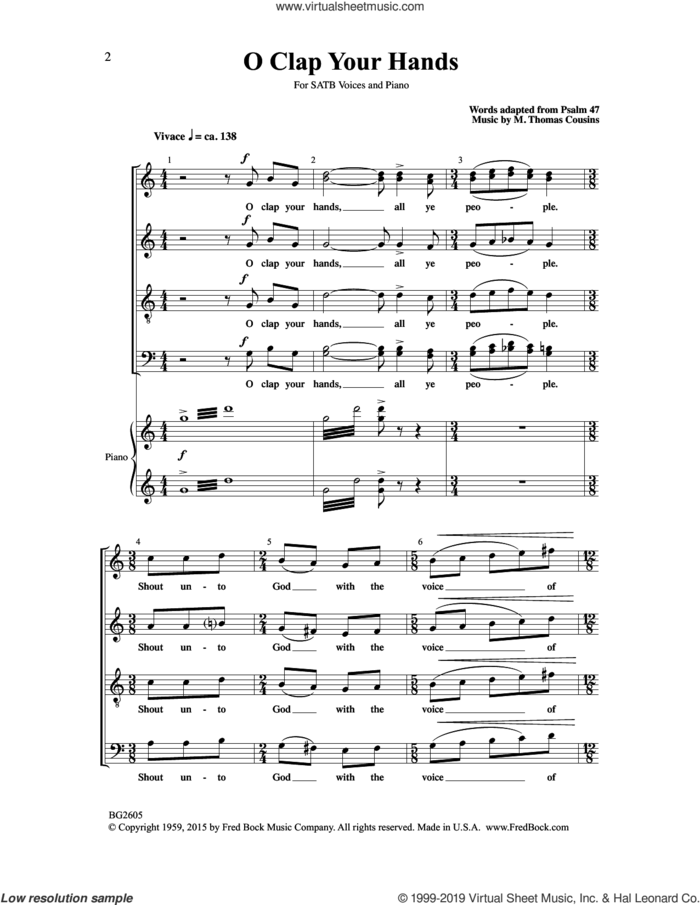 O Clap Your Hands sheet music for choir (SATB: soprano, alto, tenor, bass) by M. Thomas Cousins, intermediate skill level