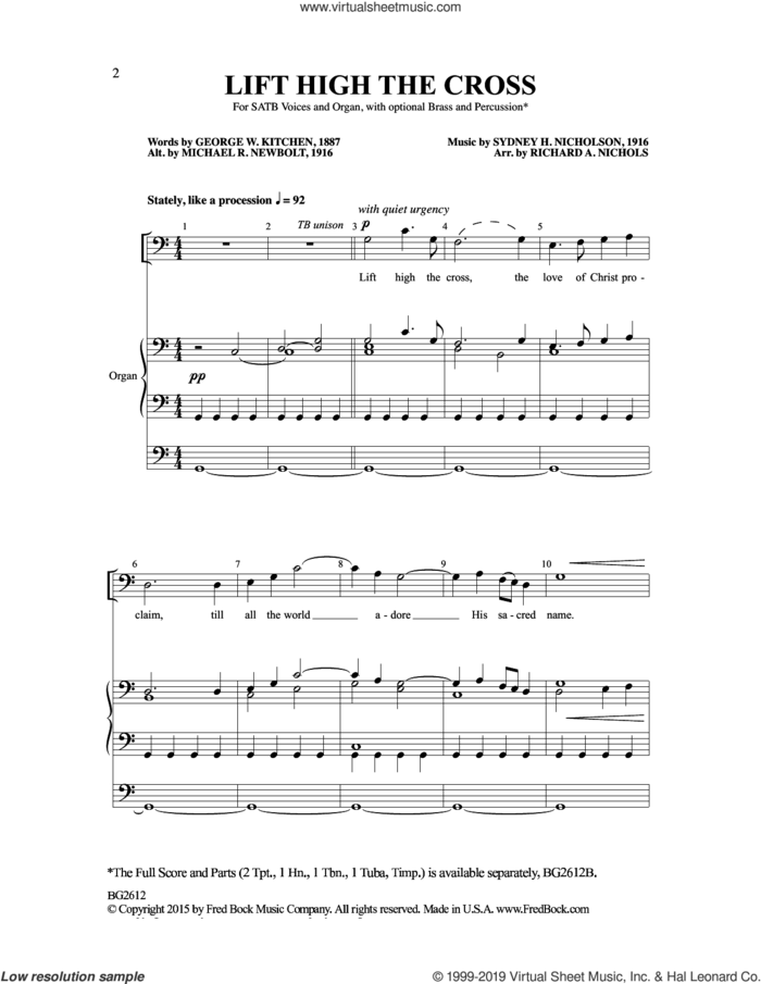 Lift High The Cross sheet music for choir (SATB: soprano, alto, tenor, bass) by Richard A. Nichols, intermediate skill level