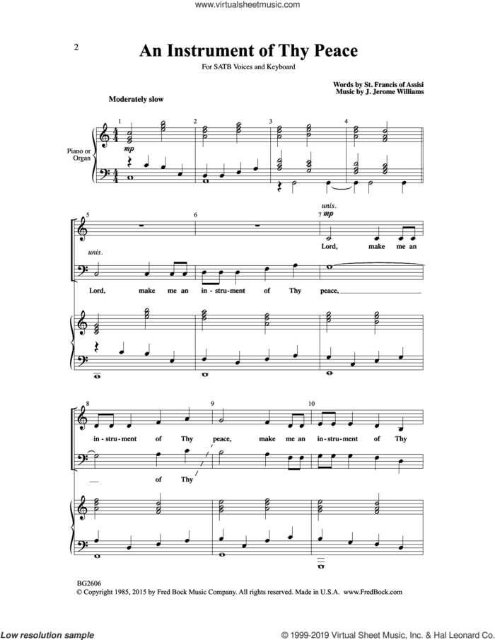 An Instrument Of Thy Peace sheet music for choir (SATB: soprano, alto, tenor, bass) by J. Jerome Williams and St. Francis of Assisi, intermediate skill level