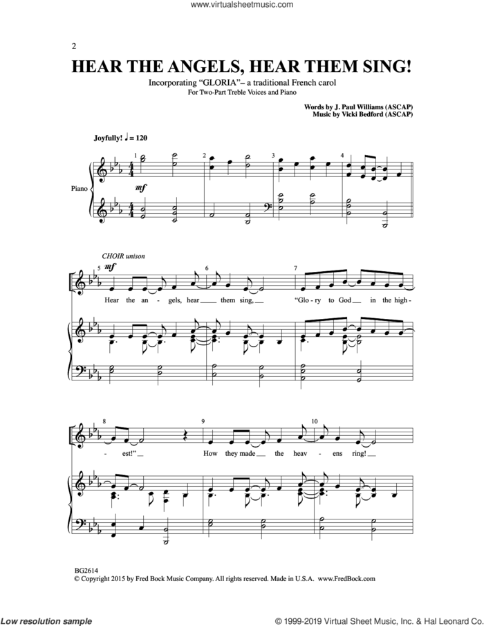 Hear The Angels, Hear Them Sing sheet music for choir (2-Part) by Vicki Bedford and J. Paul Williams, intermediate duet