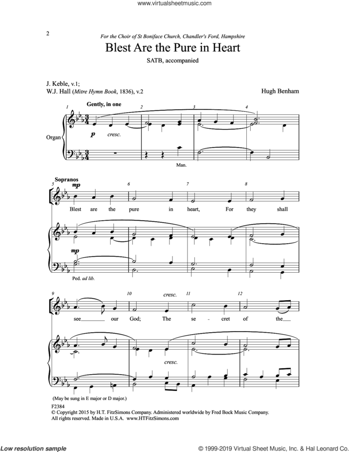 Blest Are The Pure In Heart sheet music for choir (SATB: soprano, alto, tenor, bass) by Hugh Benham, intermediate skill level