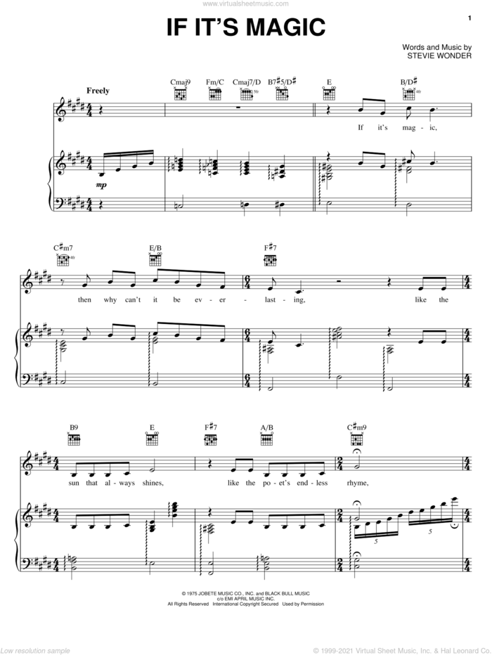 If It's Magic sheet music for voice, piano or guitar by Stevie Wonder, intermediate skill level