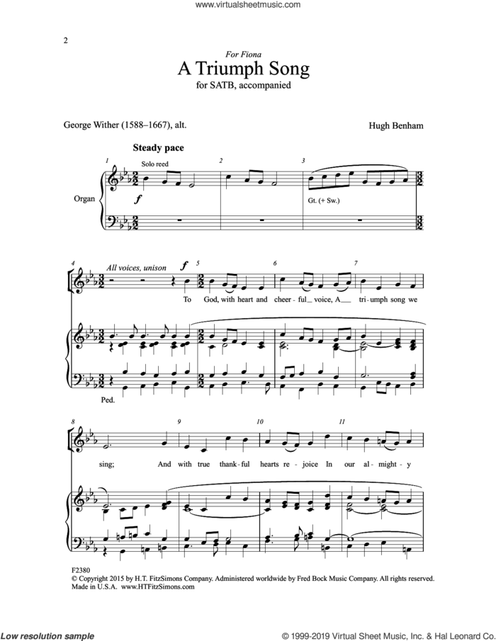 A Triumph Song sheet music for choir (SATB: soprano, alto, tenor, bass) by Hugh Benham, intermediate skill level
