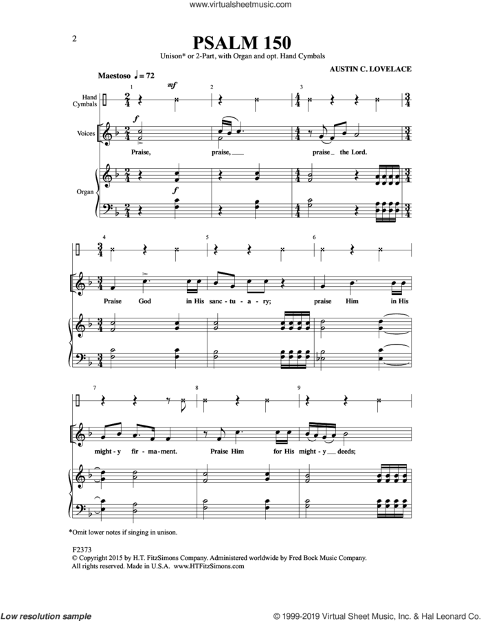 Psalm 150 sheet music for choir (Unison) by Austin Lovelace, intermediate skill level