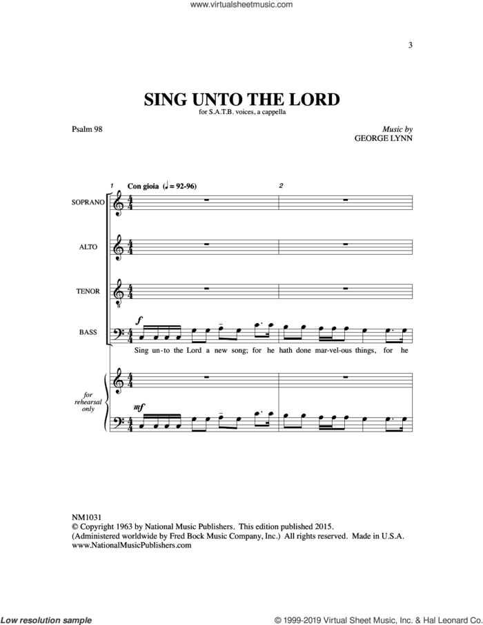 Sing Unto The Lord sheet music for choir (SATB: soprano, alto, tenor, bass) by George Lynn and Gregory Gentry, intermediate skill level