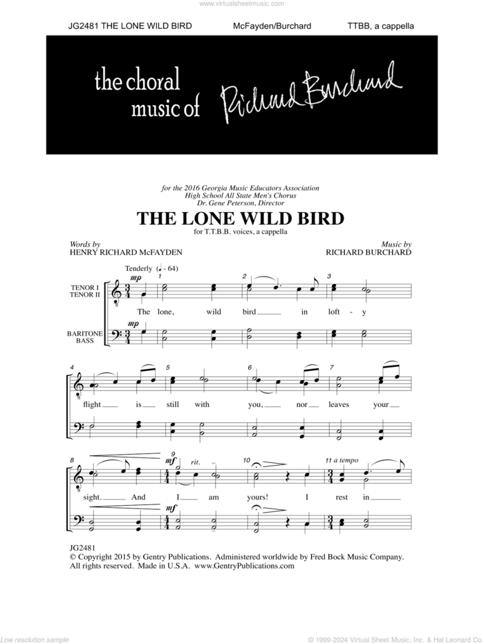 The Lone Wild Bird sheet music for choir (TTBB: tenor, bass) by Richard Burchard and Henry Richard McFayden, intermediate skill level