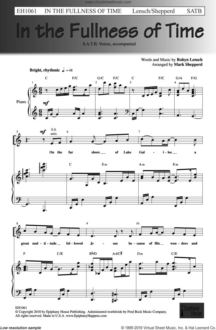 In The Fullness Of Time (arr. Mark Shepperd) sheet music for choir (SATB: soprano, alto, tenor, bass) by Robyn Lensch and Mark Shepperd, intermediate skill level