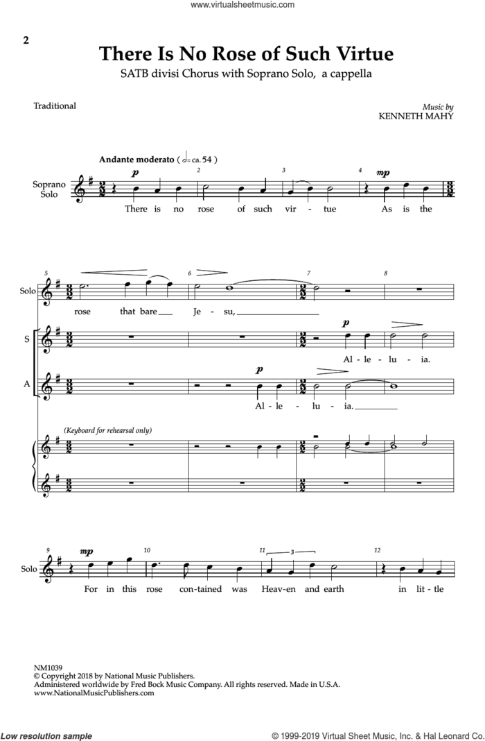 There Is No Rose Of Such Virtue sheet music for choir (SATB: soprano, alto, tenor, bass) by Kenneth Mahy and David Stanley York, intermediate skill level