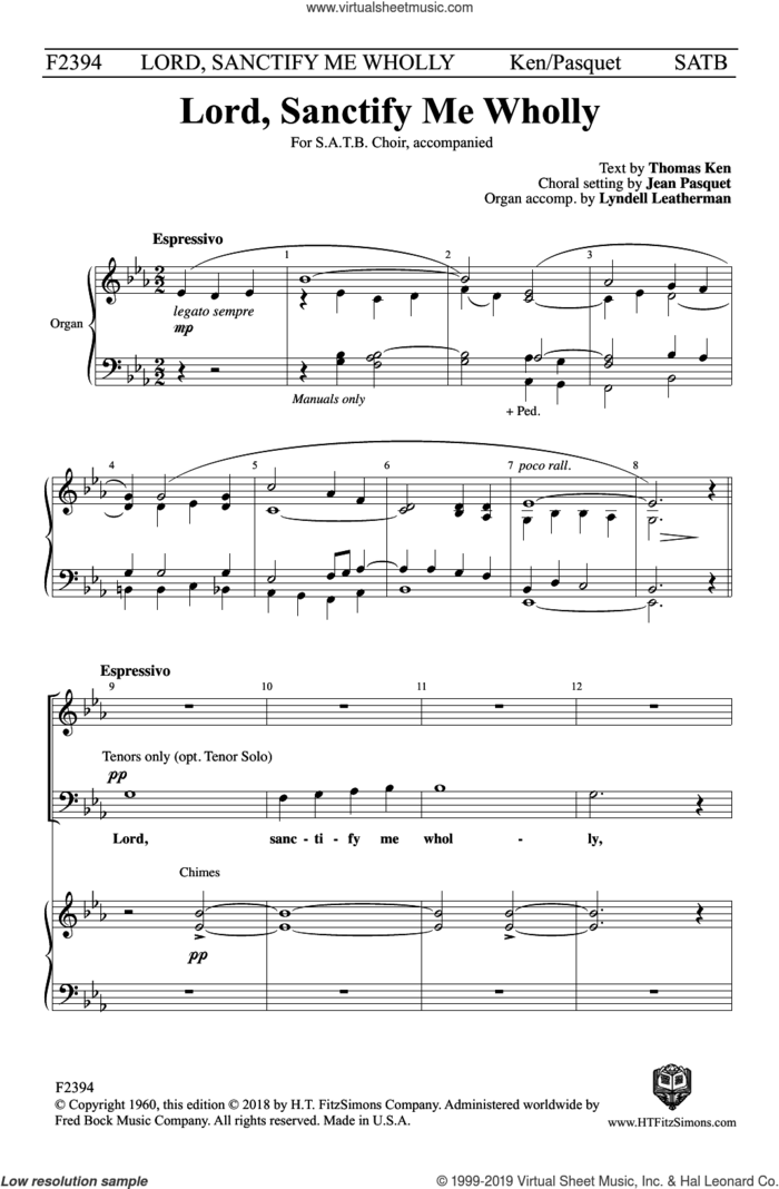 Lord, Sanctify Me Wholly sheet music for choir (SATB: soprano, alto, tenor, bass) by Jean Pasquet, Thomas Ken and Lyndell Leatherman, intermediate skill level